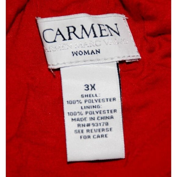 Carmen Marc Valvo Red Blouse Tunic Plus Size 3X Zip Up Tie Up Keyhole Neckline - Picture 9 of 10